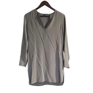 Vince 100% Silk Long Sleeve Split Neck Tunic Top Blouse